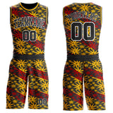 Custom Black Gold Red-White Star Gradient Round Neck Sublimation Basketball Uniform Jersey