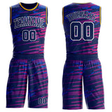Custom Navy Hot Pink White-Gold Stripe Gradient Round Neck Sublimation Basketball Uniform Jersey