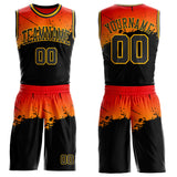 Custom Orange Black-Gold Splatter Gradient Round Neck Sublimation Basketball Uniform Jersey