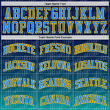Custom Navy Powder Blue Aqua-Gold Stripe Gradient Round Neck Sublimation Basketball Uniform Jersey