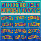 Custom Blue Purple Aqua-Gold Geometric Stripe Gradient Round Neck Sublimation Basketball Uniform Jersey