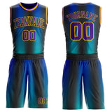 Custom Black Purple Blue-Gold Halftone Dot Texture Gradient Round Neck Sublimation Basketball Uniform Jersey