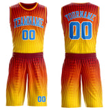 Custom Red Powder Blue Gold-White Diamond Grid Gradient Round Neck Sublimation Basketball Uniform Jersey