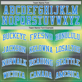 Custom Green Powder Blue Yellow-White Gradient Wave Texture Round Neck Sublimation Basketball Uniform Jersey