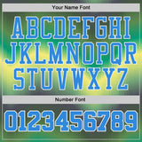 Custom Green Powder Blue Yellow-White Gradient Wave Texture Round Neck Sublimation Basketball Uniform Jersey