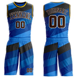 Custom Blue Brown Black White-Gold Diagonal Stripe Gradient Round Neck Sublimation Basketball Uniform Jersey