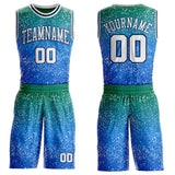 Custom Green White Blue-Navy Speckle Splatter Gradient Round Neck Sublimation Basketball Uniform Jersey