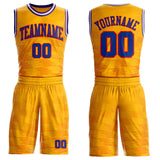 Custom Yellow Royal Fire Red Purple-White Gradient Geometric Stripe Round Neck Sublimation Basketball Uniform Jersey