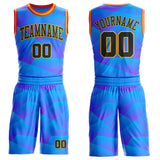 Custom Blue Black Gold-Orange Geometric Gradient Round Neck Sublimation Basketball Uniform Jersey