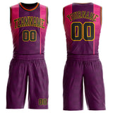Custom Purple Black Pink Gold-Orange Gradient Line Round Neck Sublimation Basketball Uniform Jersey
