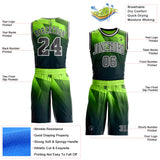 Custom Green Steel Gray White-Black Geometric Line Gradient Round Neck Sublimation Basketball Uniform Jersey