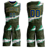 Custom Camo US Navy Blue-Yellow Digital Camouflage Torn Paper Style Round Neck Sublimation Salute To Service Basketball Uniform Jersey