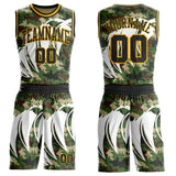 Custom Camo Black-Gold Woodland Camouflage Claw Round Neck Sublimation Salute To Service Basketball Uniform Jersey