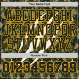 Custom Camo Black-Gold Woodland Camouflage Claw Scratch Round Neck Sublimation Salute To Service Basketball Uniform Jersey