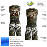 Custom Camo Brown-Cream Woodland Camouflage Claw Scratch Round Neck Sublimation Salute To Service Basketball Uniform Jersey