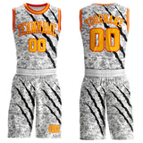 Custom Camo Gold-Orange Digital Camouflage Claw Scratch Round Neck Sublimation Salute To Service Basketball Uniform Jersey