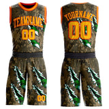 Custom Camo Gold-Orange Digital Camouflage Monster Claw Round Neck Sublimation Salute To Service Basketball Uniform Jersey