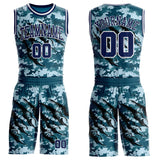Custom Camo Navy-White Digital Camouflage Monster Claw Round Neck Sublimation Salute To Service Basketball Uniform Jersey