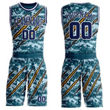 Custom Camo Navy-White Digital Camouflage Monster Claw Round Neck Sublimation Salute To Service Basketball Uniform Jersey