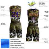 Custom Camo Dark Purple-Gold Digital Camouflage Monster Claw Round Neck Sublimation Salute To Service Basketball Uniform Jersey