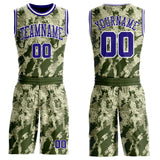 Custom Camo Dark Purple-White Digital Desert Camouflage Round Neck Sublimation Salute To Service Basketball Uniform Jersey