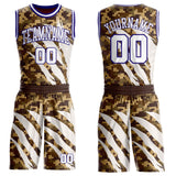 Custom Camo White-Dark Purple Desert Camouflage Claw Round Neck Sublimation Salute To Service Basketball Uniform Jersey