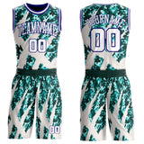 Custom Camo White-Dark Purple Digital Camouflage Claw Round Neck Sublimation Salute To Service Basketball Uniform Jersey