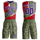 Custom Camo Purple-White Digital Camouflage Torn Paper Style Round Neck Sublimation Salute To Service Basketball Uniform Jersey