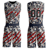 Custom Camo Black-White Digital Camouflage Claw Round Neck Sublimation Salute To Service Basketball Uniform Jersey
