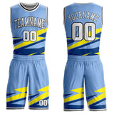 Custom Blue White-Black Vibrant Lightning Stripe Round Neck Sublimation Basketball Uniform Jersey