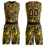 Custom Black Brown Yellow-Cream Edgy Lightning Round Neck Sublimation Basketball Uniform Jersey