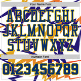 Custom White US Navy Blue-Yellow Retro Lightning Round Neck Sublimation Basketball Uniform Jersey