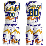 Custom White US Navy Blue-Yellow Retro Lightning Round Neck Sublimation Basketball Uniform Jersey