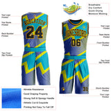 Custom Blue Black-Gold Vibrant Lightning Stripe Round Neck Sublimation Basketball Uniform Jersey