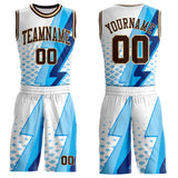 Custom White Brown Blue-Cream Vibrant Lightning Stripe Round Neck Sublimation Basketball Uniform Jersey