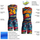 Custom Blue Gold-Orange Abstract Lightning Round Neck Sublimation Basketball Uniform Jersey
