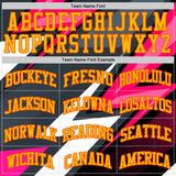Custom Black Gold Pink-Orange Vibrant Lightning Stripe Round Neck Sublimation Basketball Uniform Jersey