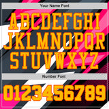 Custom Black Gold Pink-Orange Vibrant Lightning Stripe Round Neck Sublimation Basketball Uniform Jersey