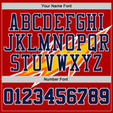 Custom Red Navy Yellow-White Vibrant Lightning Stripe Round Neck Sublimation Basketball Uniform Jersey