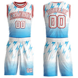 Custom White Blue-Red Lightning Stripe Round Neck Sublimation Basketball Uniform Jersey