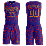 Custom Dark Purple Red-Gold Gradient Lightning Round Neck Sublimation Basketball Uniform Jersey