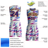 Custom White Dark Purple-Gold Abstract Lightning Round Neck Sublimation Basketball Uniform Jersey