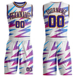 Custom White Dark Purple-Gold Abstract Lightning Round Neck Sublimation Basketball Uniform Jersey