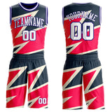 Custom Black White Red Cream-Dark Purple Vibrant Lightning Stripe Round Neck Sublimation Basketball Uniform Jersey