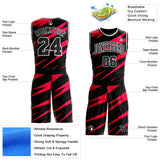 Custom Black Red-White Vibrant Lightning Stripe Round Neck Sublimation Basketball Uniform Jersey