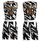 Custom White Brown Black-Cream Vibrant Lightning Stripe Round Neck Sublimation Basketball Uniform Jersey