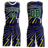 Custom Blue Green Yellow-White Lightning Burst Round Neck Sublimation Basketball Uniform Jersey