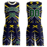 Custom Blue Green Yellow-White Lightning Burst Round Neck Sublimation Basketball Uniform Jersey