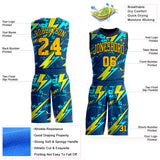 Custom Blue Yellow-Black Lightning Round Neck Sublimation Basketball Uniform Jersey