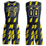 Custom Black Yellow-White Abstract Lightning Round Neck Sublimation Basketball Uniform Jersey